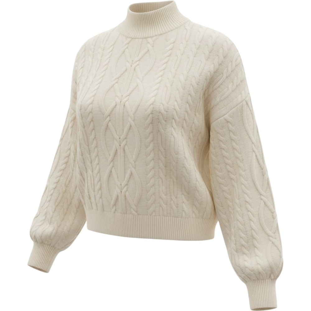 Cable Knit Sweater 3XL Oversized Plus Pullover Mock Turtleneck Beige Old Money